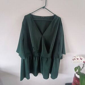 BloomChic Emerald Green Babydoll Blouse Womens Plus 28 Flowy Peplum Top